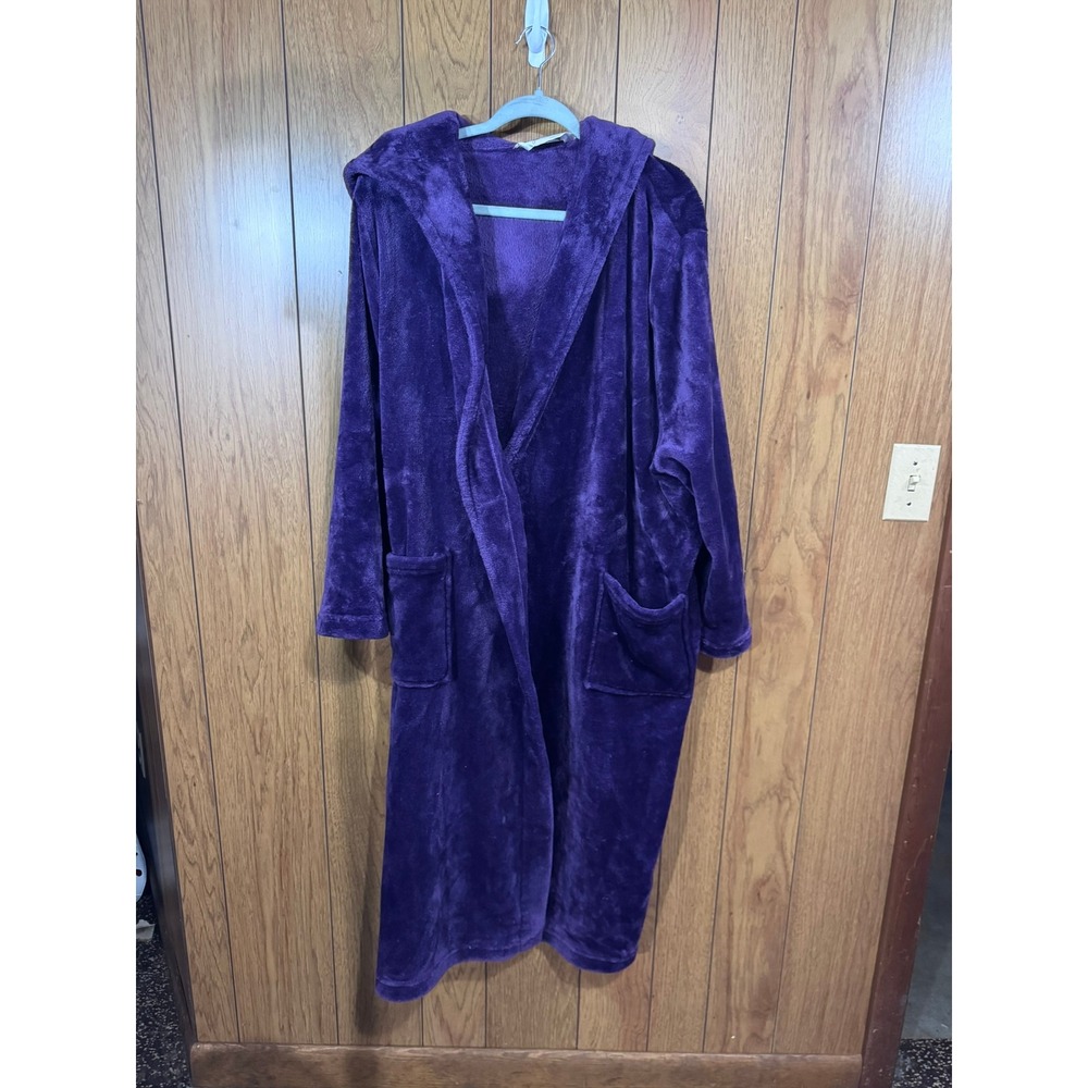 Patricia Lingerie Purple Plush Hooded Robe Fleece Long Soft Loungewear Pockets
